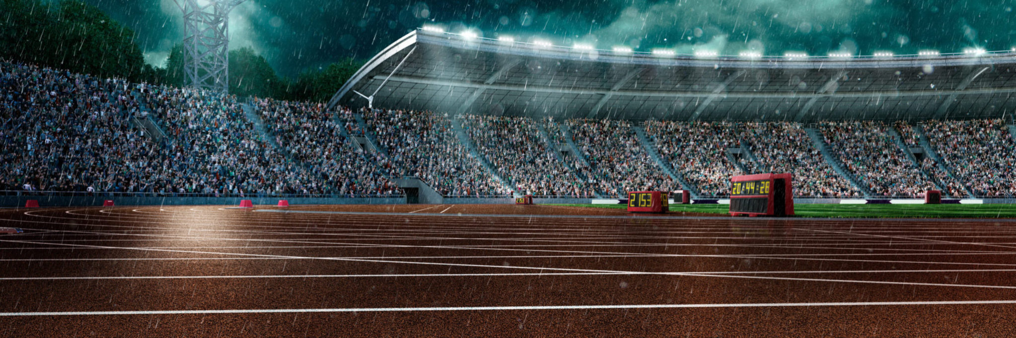 Dramatic . stadium with rain