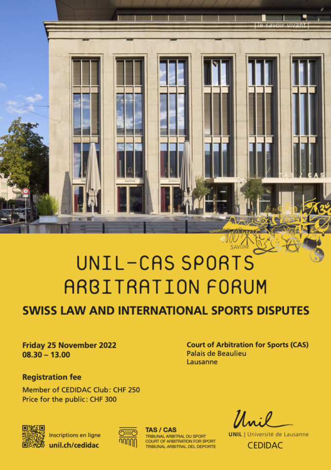 Inaugural UNIL – CAS Sports Arbitration Forum at the CAS in Lausanne - www.sportlegis.com